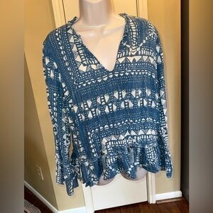 Plenty By Tracy Reese Blue Bohemian Peasant Top